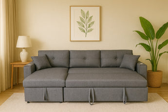 Darcy 3 Seater Pull Out Sofa Bed with Reversible Chaise and Cupholder