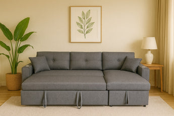 Darcy 3 Seater Pull Out Sofa Bed with Reversible Chaise and Cupholder