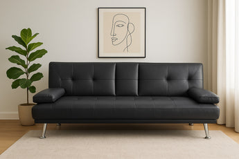 Vincent Pu Leather Black Sofa Bed