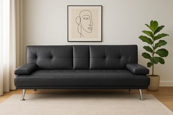 Vincent Pu Leather Black Sofa Bed