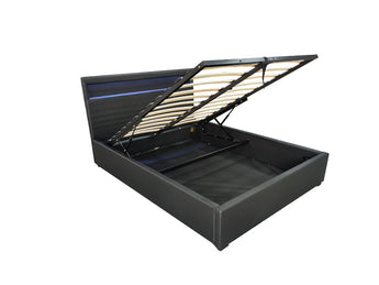 Taylor Black PU Leather Gas Lift With LED Light Bed Frame