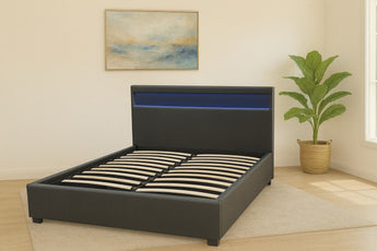 Taylor Black PU Leather Gas Lift With LED Light Bed Frame