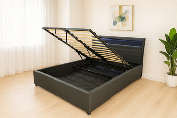 Taylor Black PU Leather Gas Lift With LED Light Bed Frame