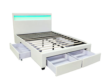 Alice White PU Leather Bed Frame With 4 Drawers