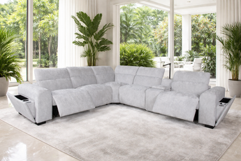 Royce Dual Motors Light Grey 5-Seater Modular Recliner