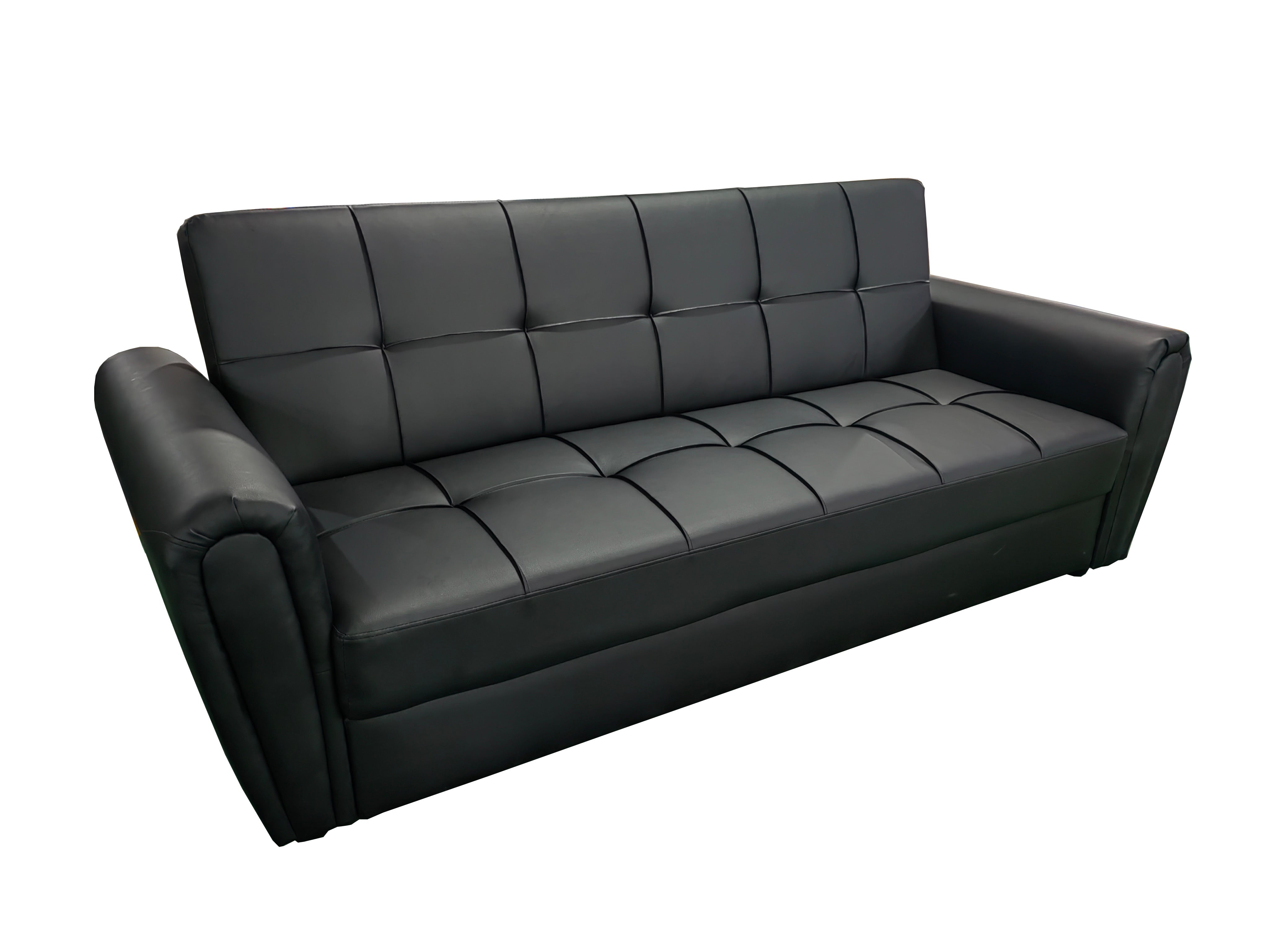 Lv399 Pu Leather 3 Seater Black Sofa Bed