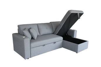 Darcy 3 Seater Pull Out Sofa Bed with Reversible Chaise and Cupholder