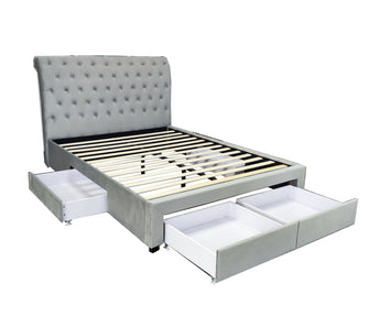 Frank Light Grey Velvet Bed Frame With 4 Drawers