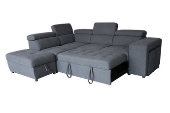 Larissa 4 Seater Fabric Pull Out Sofa Bed with Storage Ottoman+2 Stools