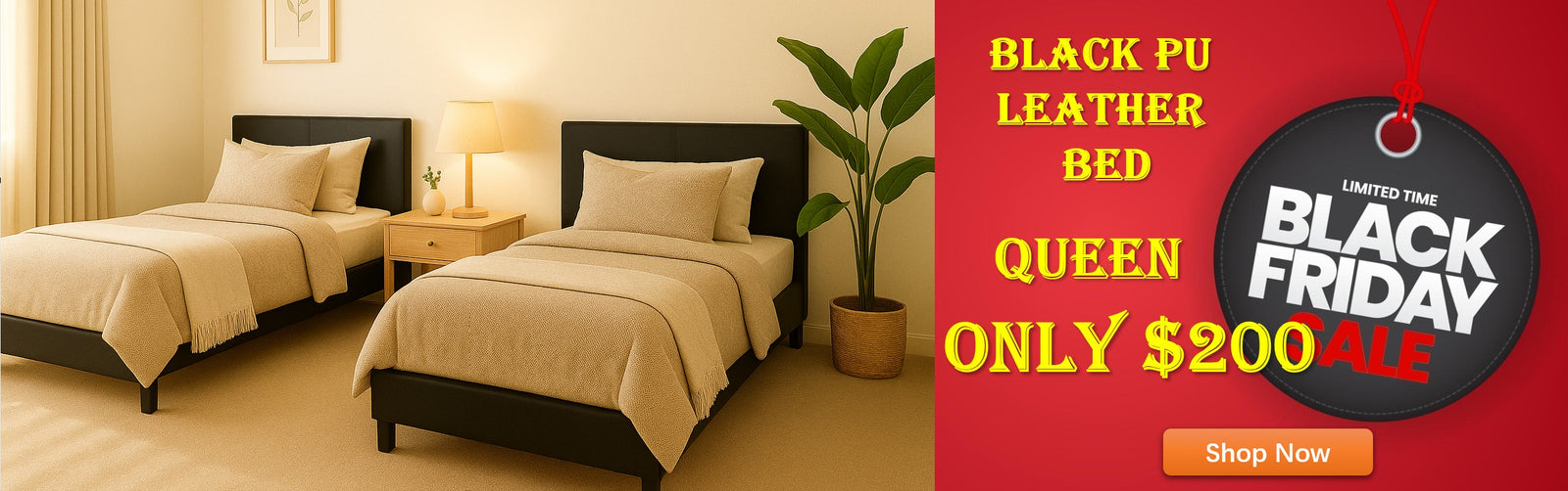 #6107 Black Pu Leather Bed