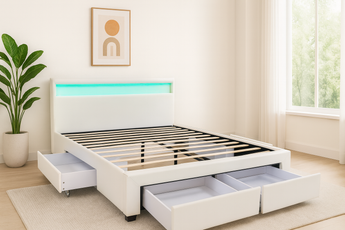 Alice White PU Leather Bed Frame With 4 Drawers