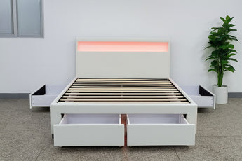 Alice White PU Leather Bed Frame With 4 Drawers