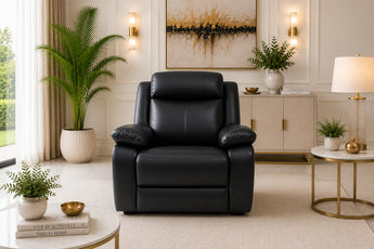 Anderson Black PU Leather Single Seater Manual Recliner Sofa
