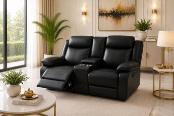 Anderson Black PU Leather 2 Seater Manual Recliner Sofa