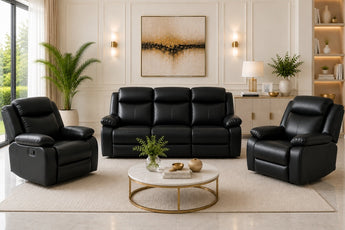 Anderson Black PU Leather Manual Recliner Lounge Sofa Set