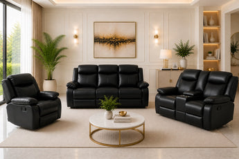 Anderson Black PU Leather Manual Recliner Lounge Sofa Set
