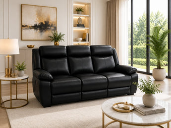 Anderson Black PU Leather 3 Seater Manual Recliner Sofa