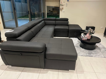 Brooklyn Soft Rhino Fabric Pull Out Sofa Bed With Storage Chaise and Wireless Charger