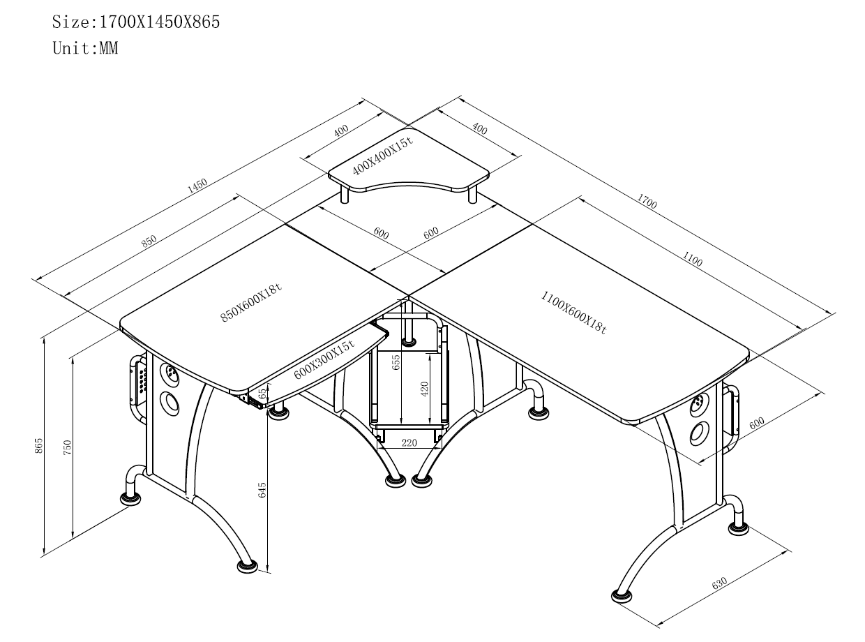 #3806 MDF BIG CORNER STUDY TABLE 1850 BLACK