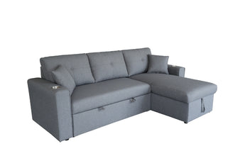 Darcy 3 Seater Pull Out Sofa Bed with Reversible Chaise and Cupholder