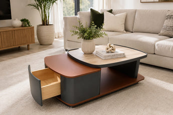 Elara Travertine Looking Sintered Stone Coffee Table with Storage Drawer