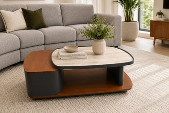 Elara Travertine Looking Sintered Stone Coffee Table with Storage Drawer