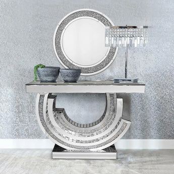 Zara Mirrored Console and Aurora Wall Mirror With Remote Controlled Led Lights