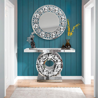 Margaret Mirrored Console and Margaret Round Wall Mirror