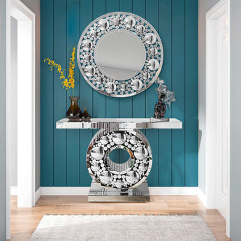 Margaret Mirrored Console and Margaret Round Wall Mirror