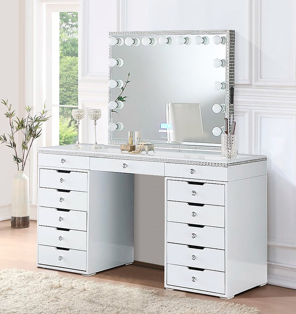 DIAMOND STRIP BEAUTY VANITY 13 DRAWERS TABLE WITH 15 BULBS