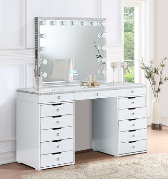 DIAMOND STRIP BEAUTY VANITY 13 DRAWERS TABLE AND 15 BULBS HOLLYWOOD MIRROR