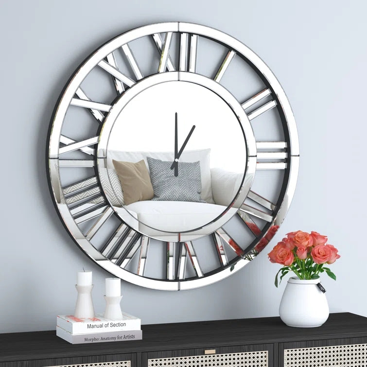 Silvia Silver Round Wall Clock 60cm