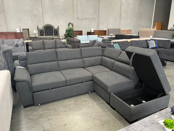 5860 RHF Chaise Grey Fabric Sofa Bed
