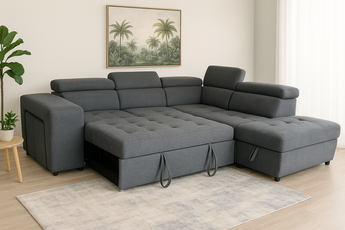 Larissa 4 Seater Fabric Pull Out Sofa Bed with Storage Ottoman+2 Stools