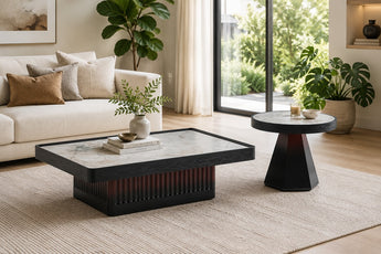 Lorenzo Walnut Veneer Coffee Table Set with Microcrystalline Stone Top