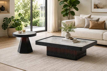 Lorenzo Walnut Veneer Coffee Table Set with Microcrystalline Stone Top