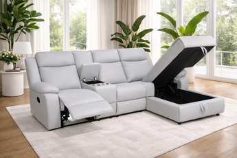 Melinda 3-Seater Chaise Light Grey Fabric Recliner