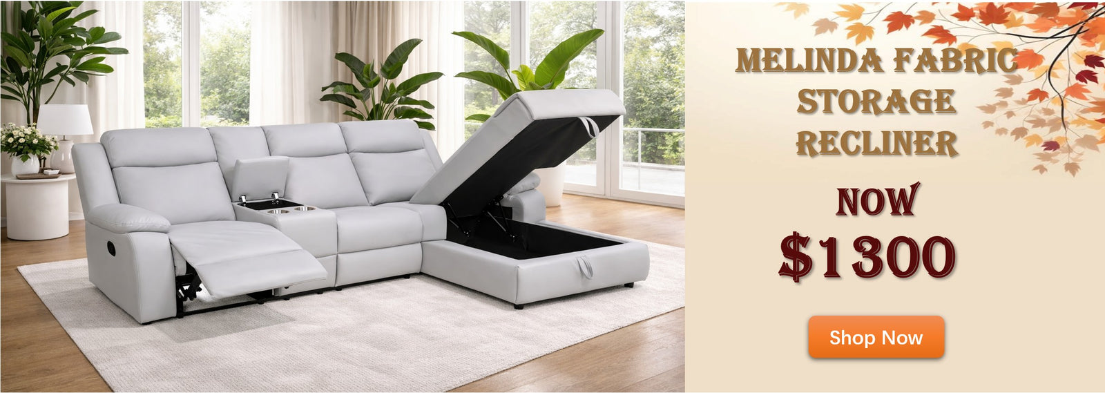 Melinda 3 Seater Storage Chaise Light Grey Recliner