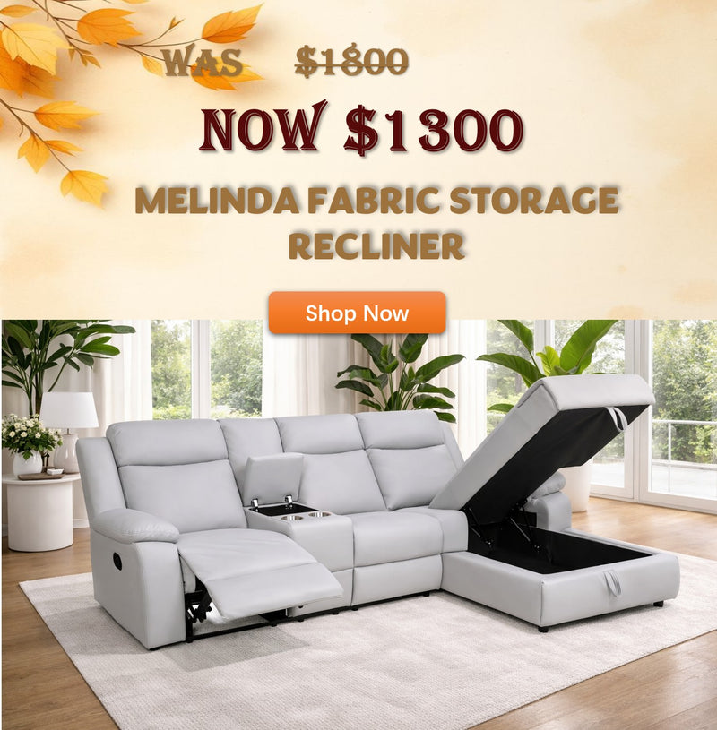 Melinda 3 Seater Storage Chaise Light Grey Recliner