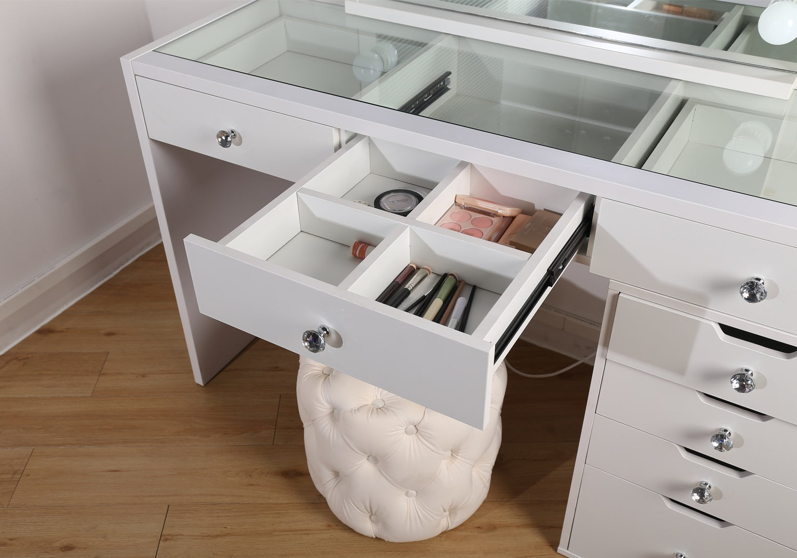 Vida White 7 Drawers Makeup Vanity Table