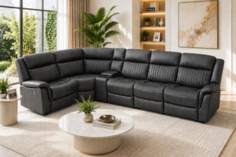 Orlando Charcoal 5 Seater Electric Recliner Corner Lounge Suite - Power Reclining Modular Sofa with Console