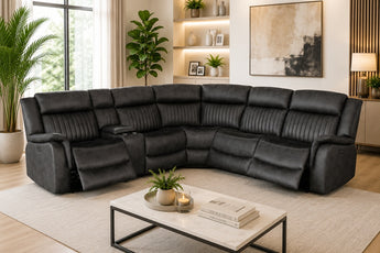 Orlando Charcoal 5 Seater Electric Recliner Corner Lounge Suite - Power Reclining Modular Sofa with Console