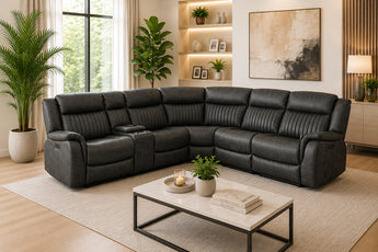 Orlando Charcoal 5 Seater Electric Recliner Corner Lounge Suite - Power Reclining Modular Sofa with Console