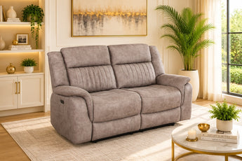 Orlando Tan and Grey 2 Seater Electric Recliner Sofa – Premium Power Reclining Lounge