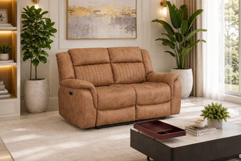 Orlando Tan and Grey 2 Seater Electric Recliner Sofa – Premium Power Reclining Lounge
