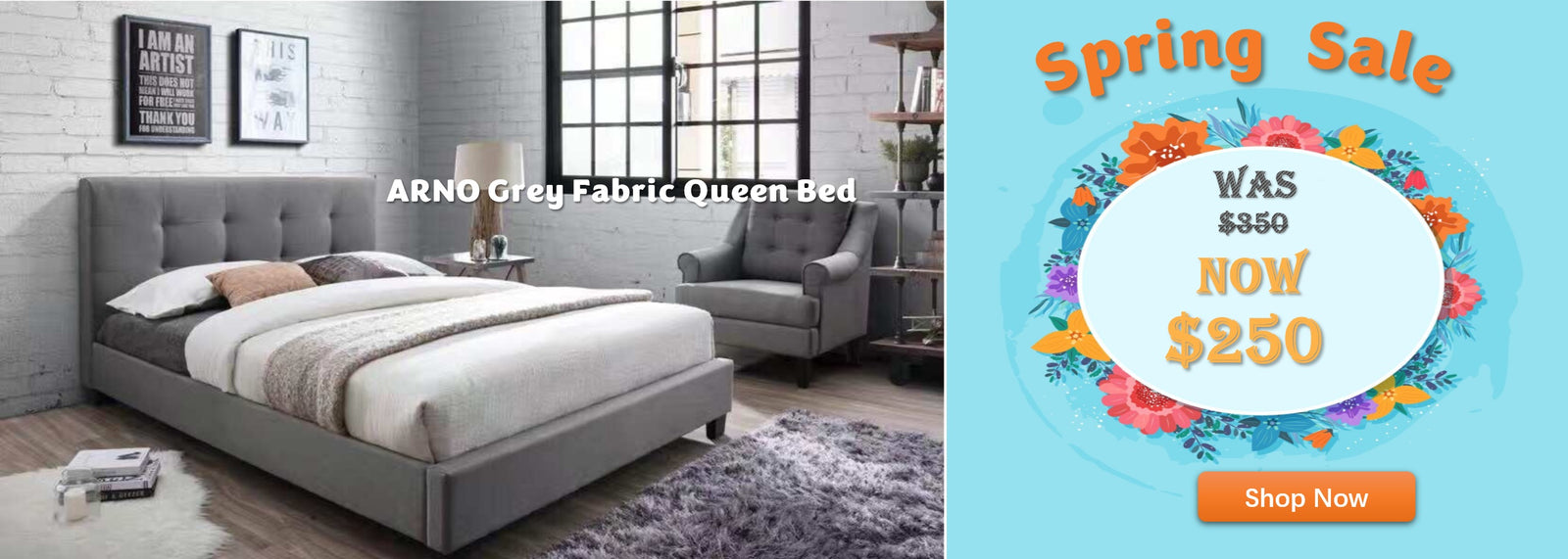 Arno Grey Fabric Bed Frame Queen