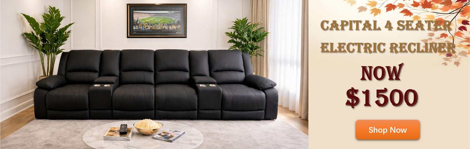 Capital Black Four Seater Electric Recliner