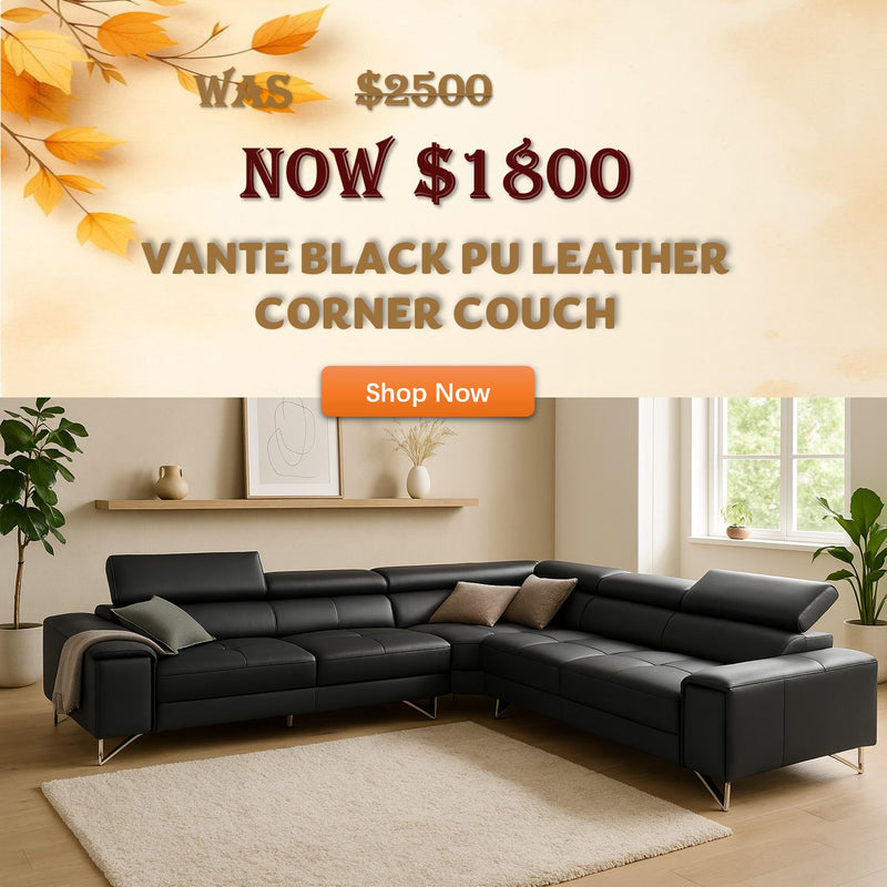 Vante Black Pu leather 5 Seater Corner Lounge