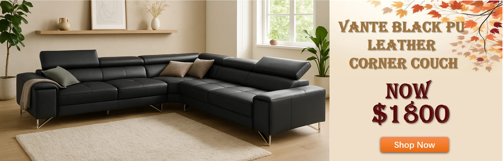 Vante Black Pu leather 5 Seater Corner Lounge