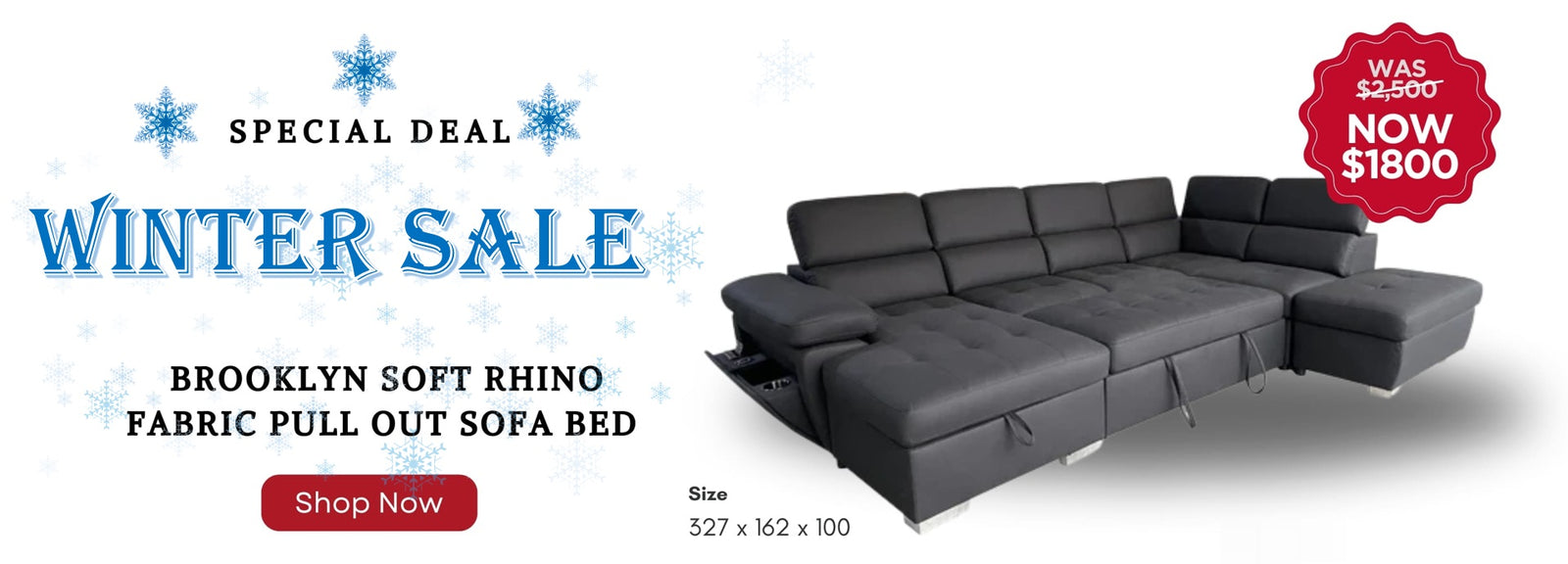 Brooklyn Soft Rhino Fabric Pull Out Sofa Bed